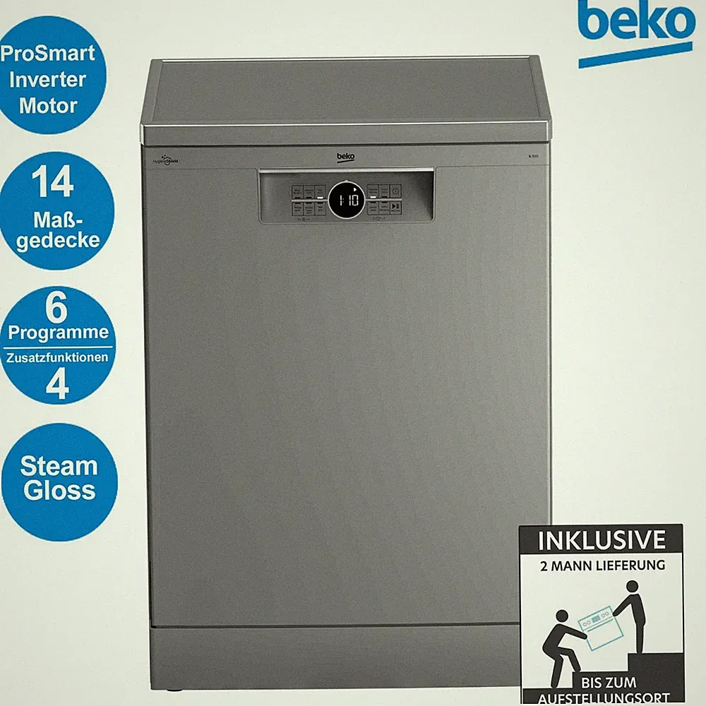 Beko BDFN26430S Geschirrspüler 60 cm freistehend unterbaufähig Maßgedecke 14 2ML