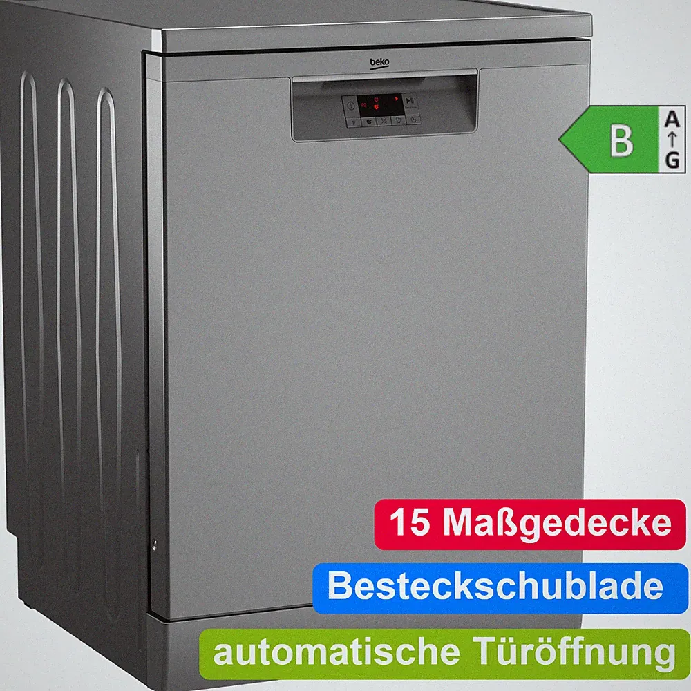 Beko Geschirrspüler Freistehend 60cm Besteckschublade 15 Gedecke Silber LED NEU