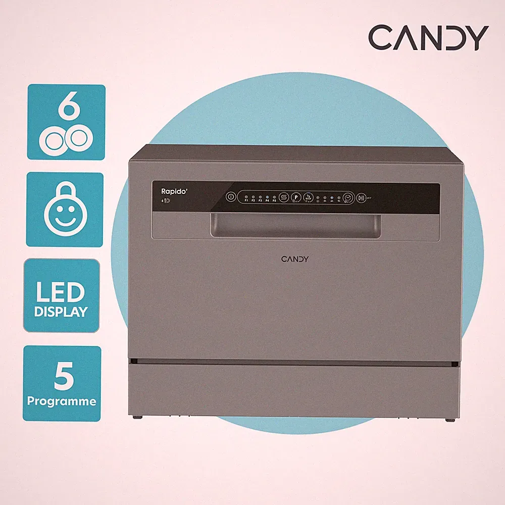 Candy CP 6E51LS Geschirrspüler 6 Maßgedecke Kindersicherung LED-Display