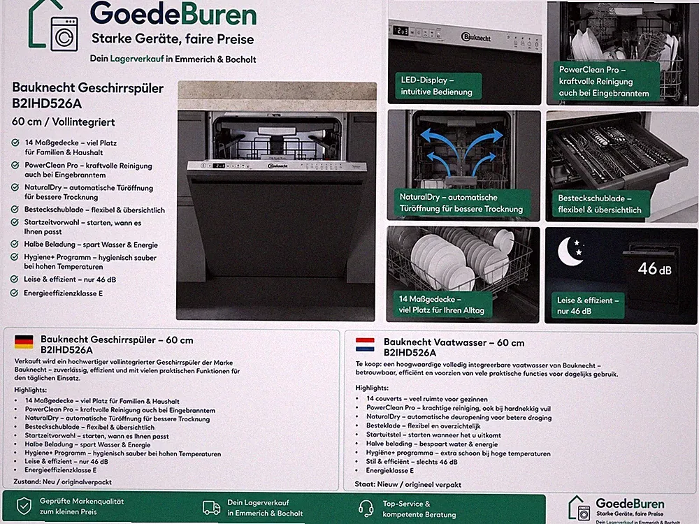 Einbau Geschirrspüler 60cm (NL: Inbouw vaatwasser) Bauknecht B2IHD526A