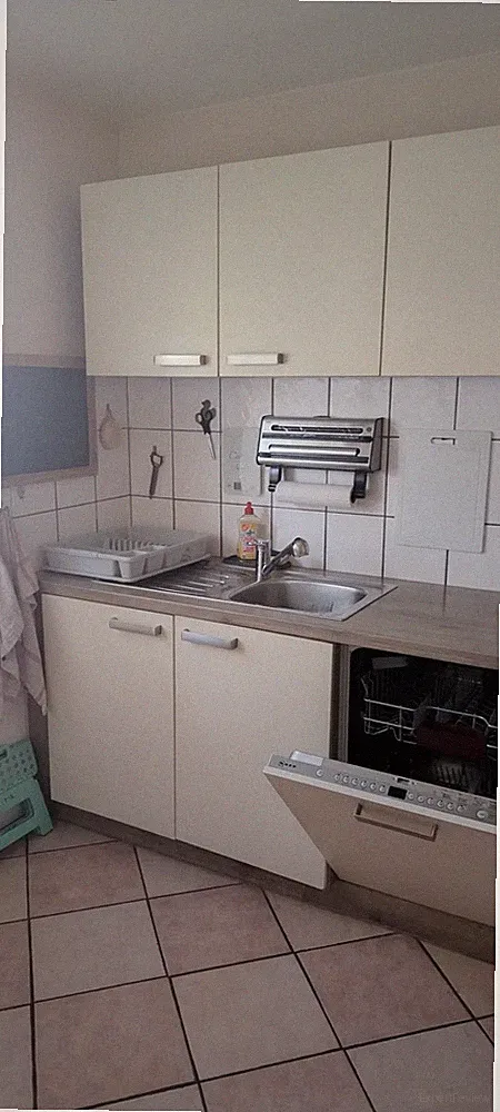 Einbauküche Beige/Grau 8-tlg. mit Arbeitsplatte, Spüle, Backofen, GSP