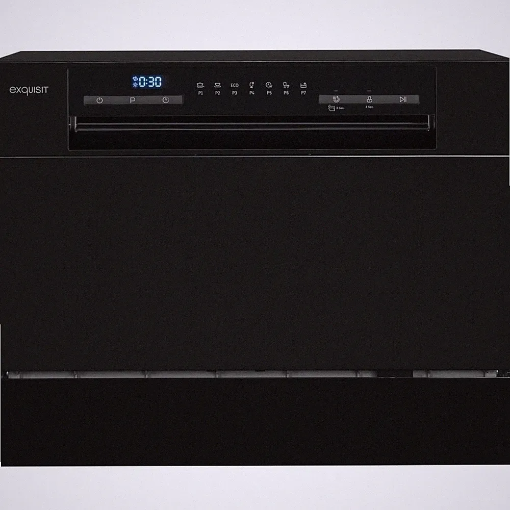 Exquisit GSP206-030D Tisch-Geschirrspüler schwarz 49kWh/​100 Zyklen Auto Door