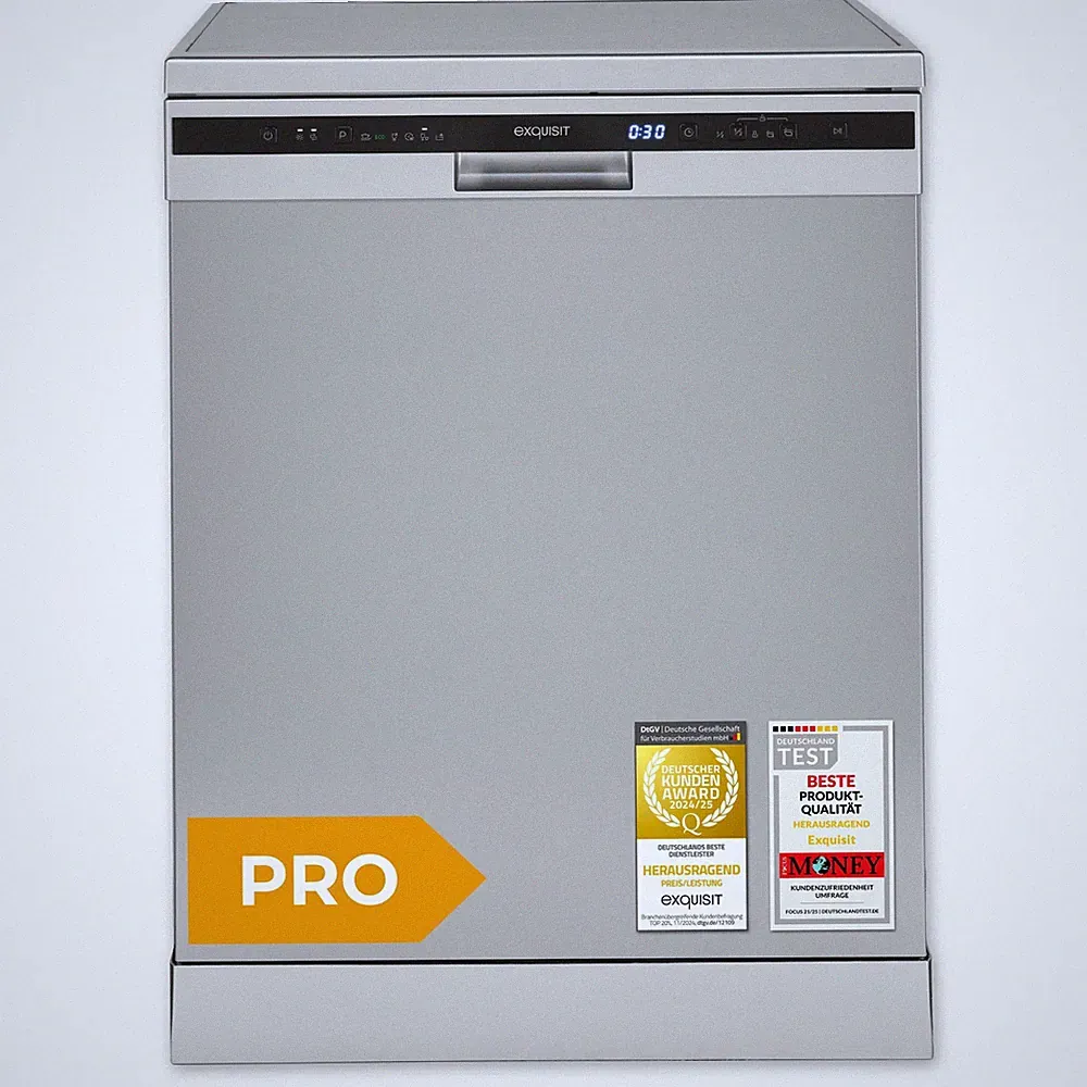 Exquisit PRO Geschirrspüler, Unterbaufähig,14 Maßgedecke, GSP56314-030C silber