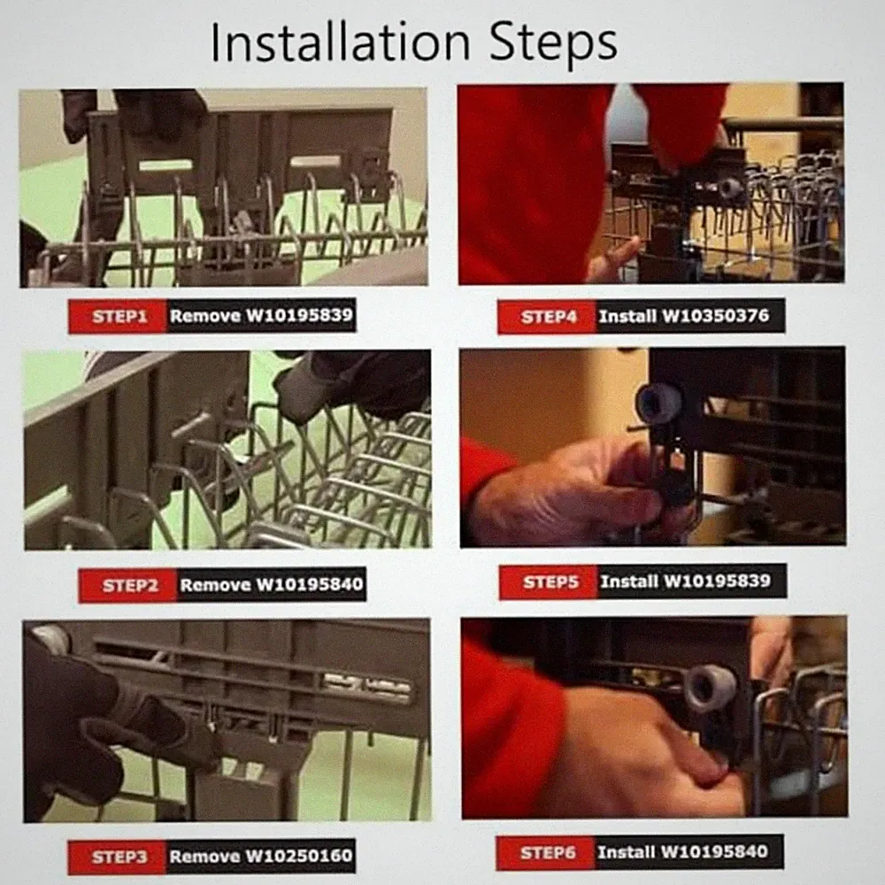 Geschirrspüler Top Rack Verstellset W10350376 Komplettset für Rack Reparatur