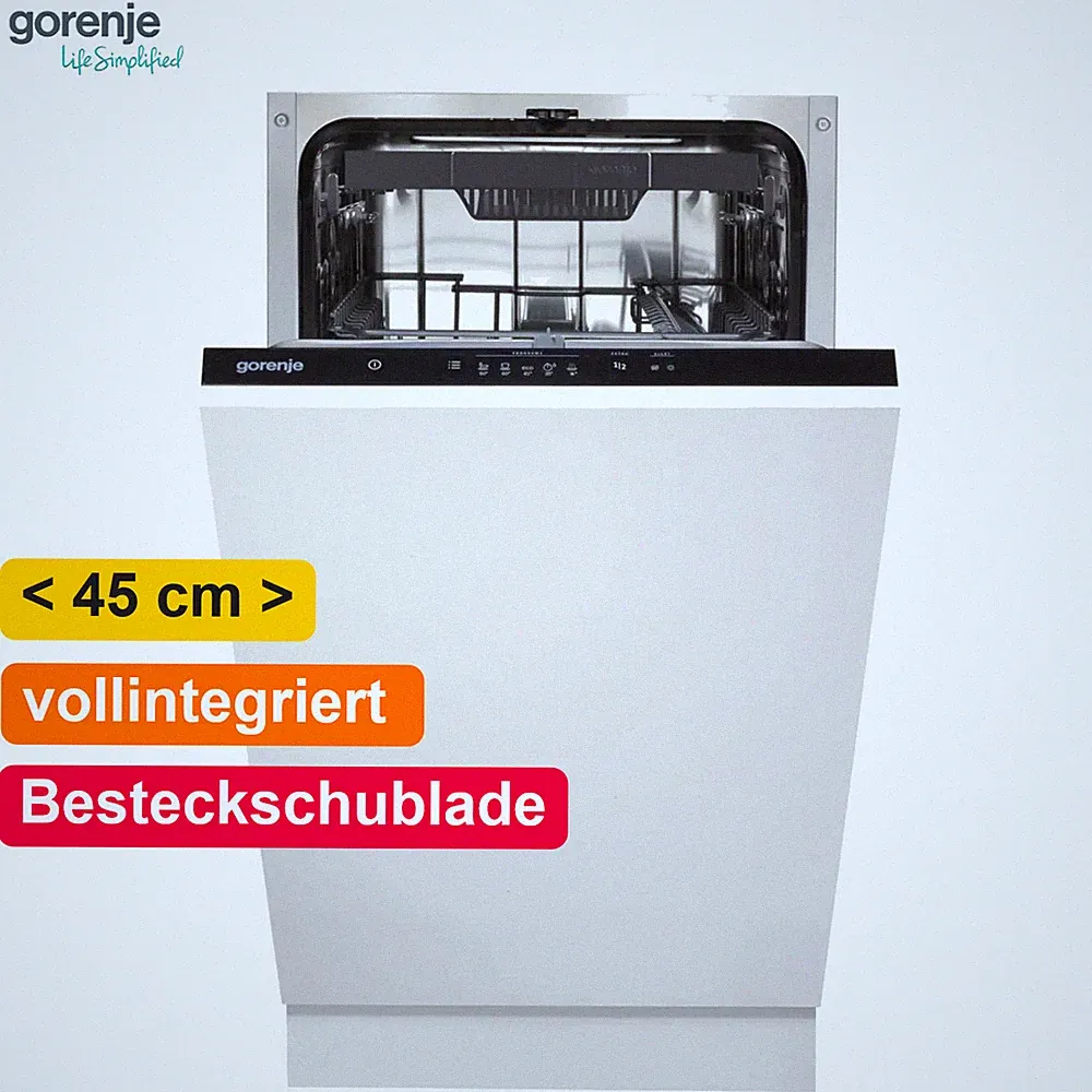 Gorenje Geschirrspüler Vollintegriert 45cm Schmal 11 Gedecke Aquastop 3 Körbe
