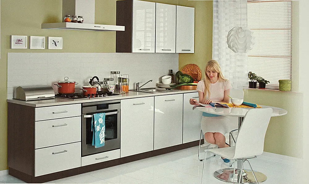 Küche Einbauküche Küchenzeile 300cm - modern weiss hochglanz lackiert - günstig