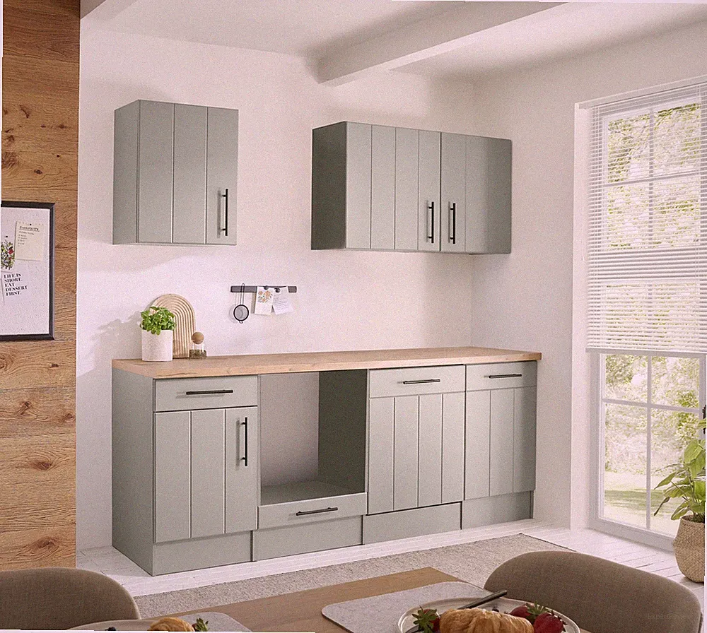 Küche Einbauküche Küchenzeile Landhaus Leerblock Grün Anton 220 cm Respekta