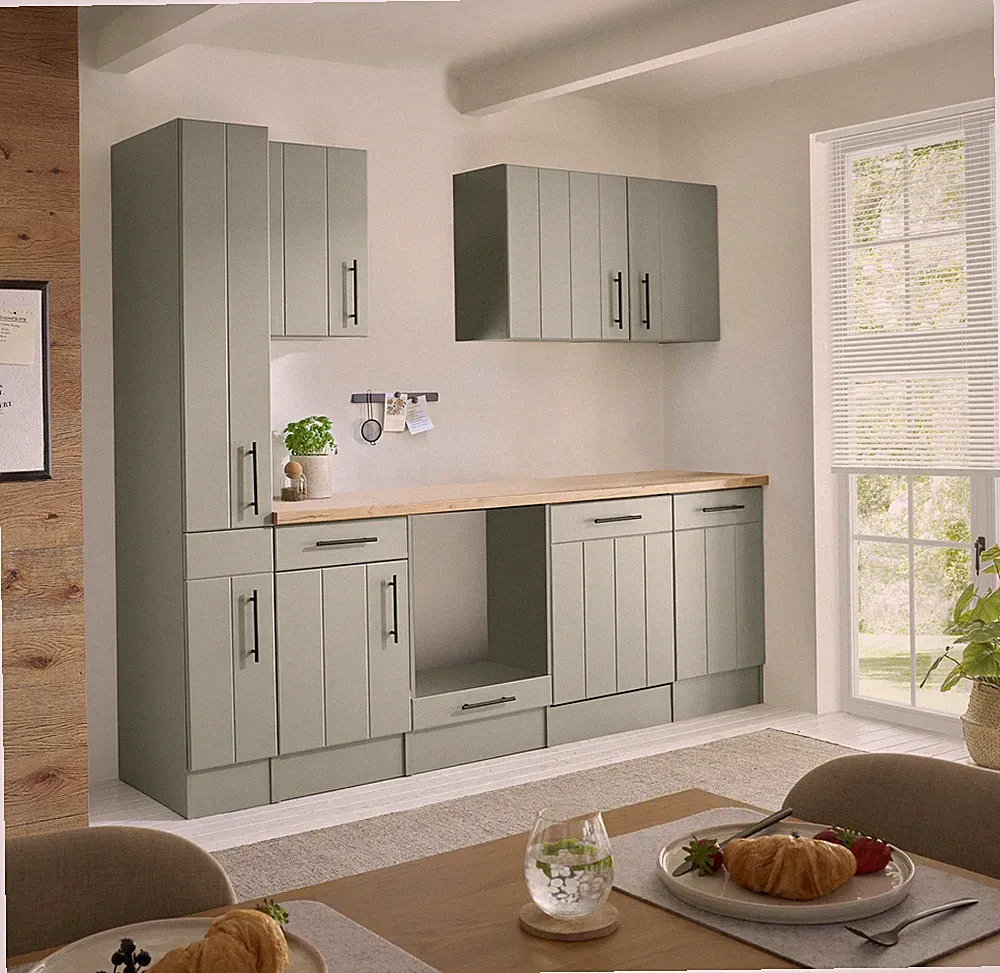 Küche Einbauküche Küchenzeile Landhaus Leerblock Grün Anton 250 cm Respekta
