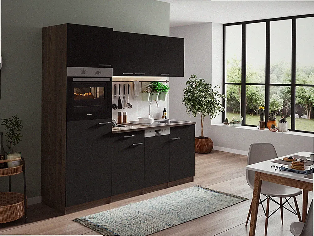 Küche Küchenzeile Küchenblock Eiche York Schwarz Oliver 205 cm Respekta