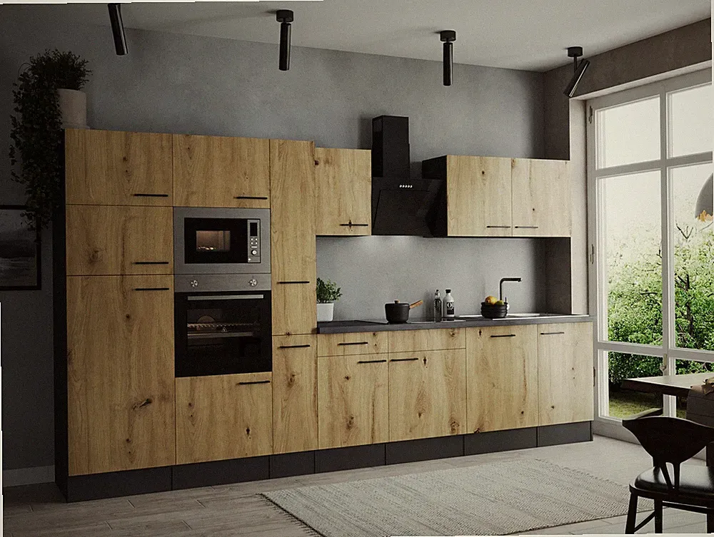 Küche Küchenzeile Küchenblock Grau Matt Artisan Eiche Oliver 370 cm Respekta