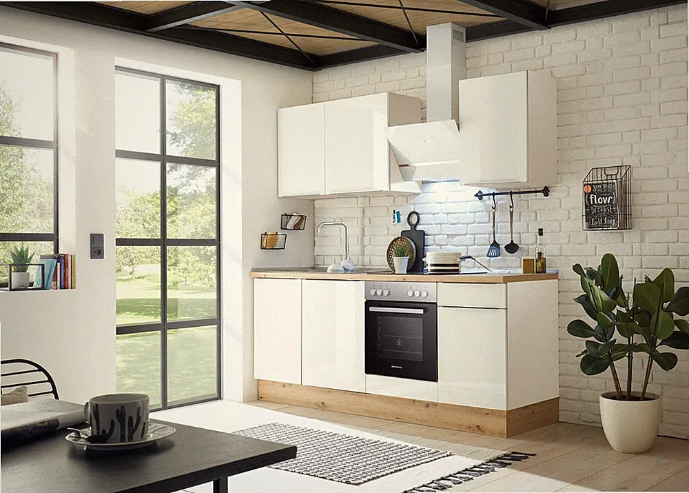 Küche Küchenzeile Küchenblock Marleen Premium 220 cm Weiß Artisan Eiche Respekta