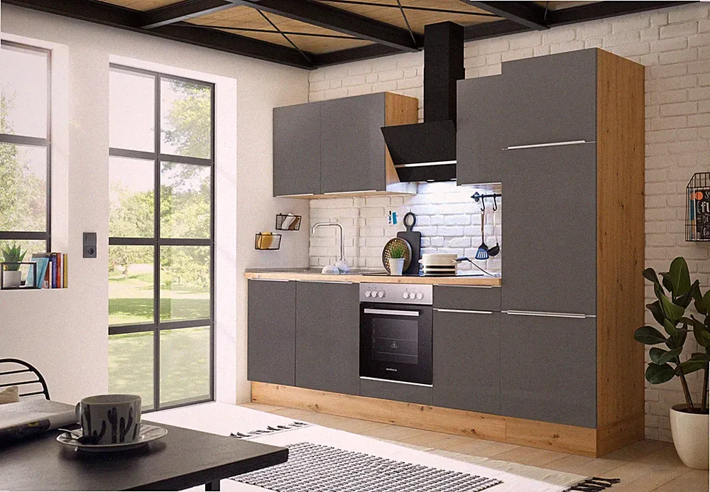 Küche Küchenzeile Küchenblock Marleen Premium 280 cm Grau Artisan Eiche Respekta