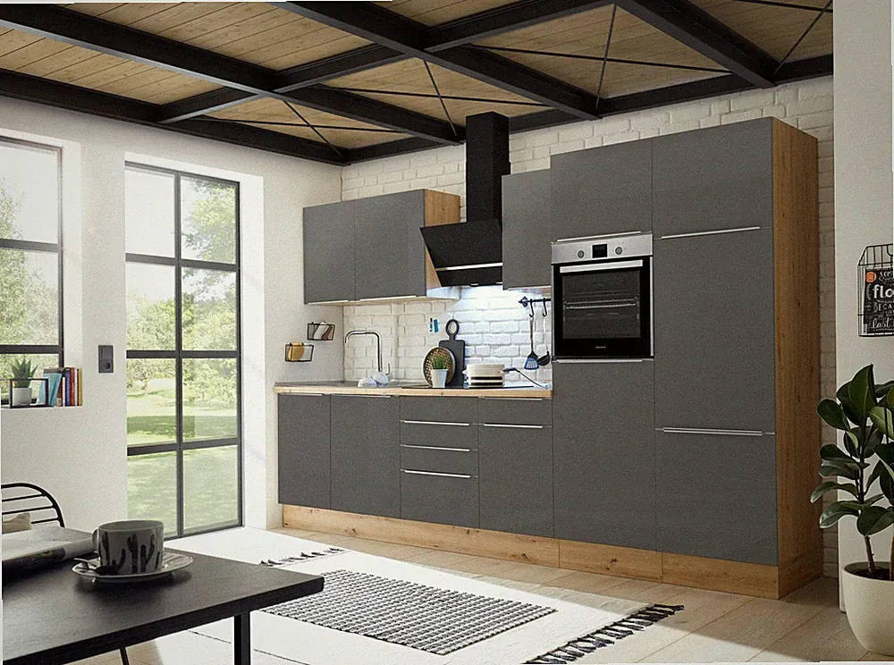 Küche Küchenzeile Küchenblock Marleen Premium 340 cm Grau Artisan Eiche Respekta