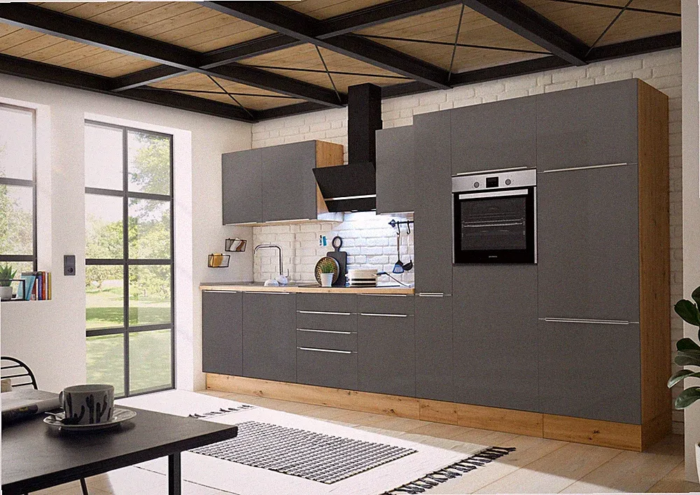 Küche Küchenzeile Küchenblock Marleen Premium 370 cm Grau Artisan Eiche Respekta