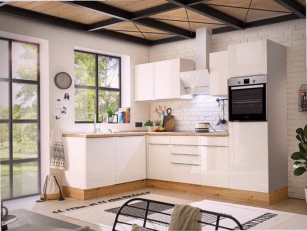 Küche Küchenzeile Winkelküche Marleen Premium 280 cm Weiß Artisan Eiche Respekta