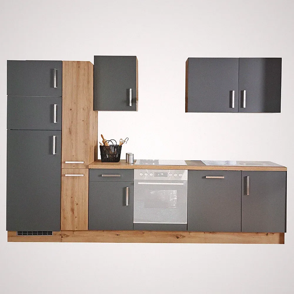 Küchenleerblock DAVOS - schiefergrau - Artisan Eiche - 310 cm