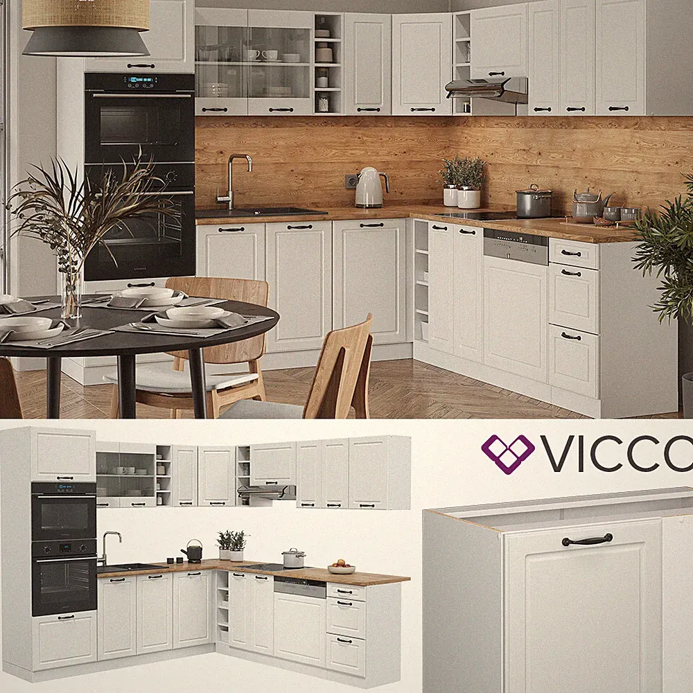 Küchenzeile Eckküche Einbauküche R-Line Ecke Landhaus Weiß Küchenblock Vicco
