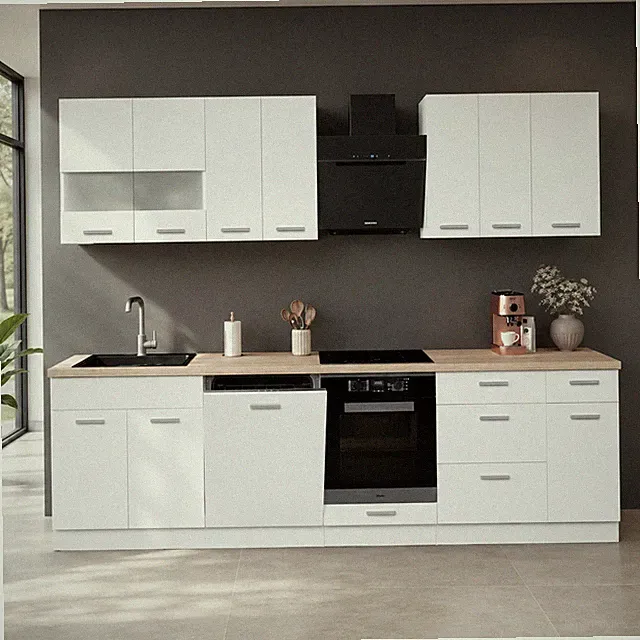 Küchenzeile Küche ALINA 300 cm mit Herdschrank und Geschirrspüler Front Weiß