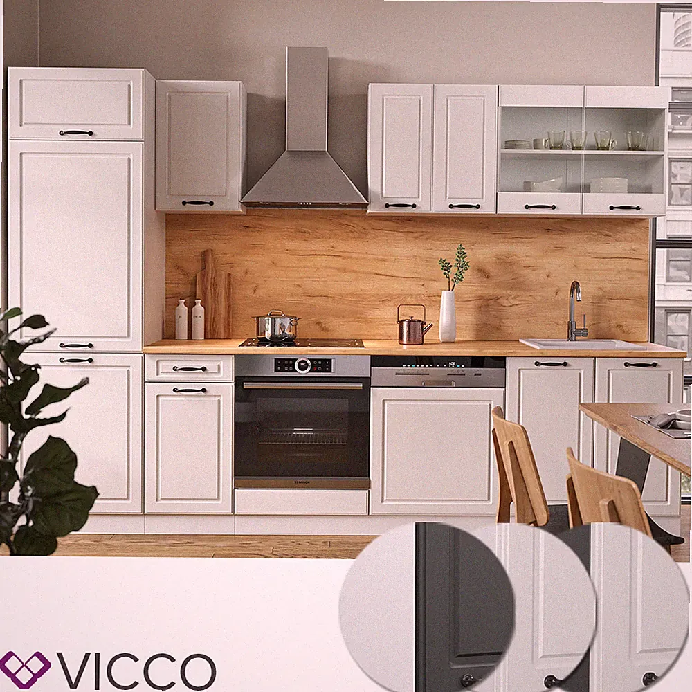 Küchenzeile Küchenblock Einbauküche R-Line 300 cm Landhaus Anthrazit KUS Vicco