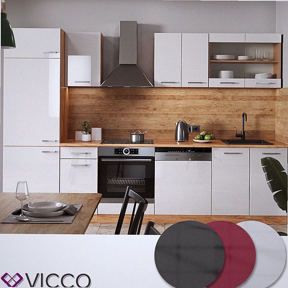 Küchenzeile Küchenblock Einbauküche R-Line 300cm Kühlumbauschrank Vicco