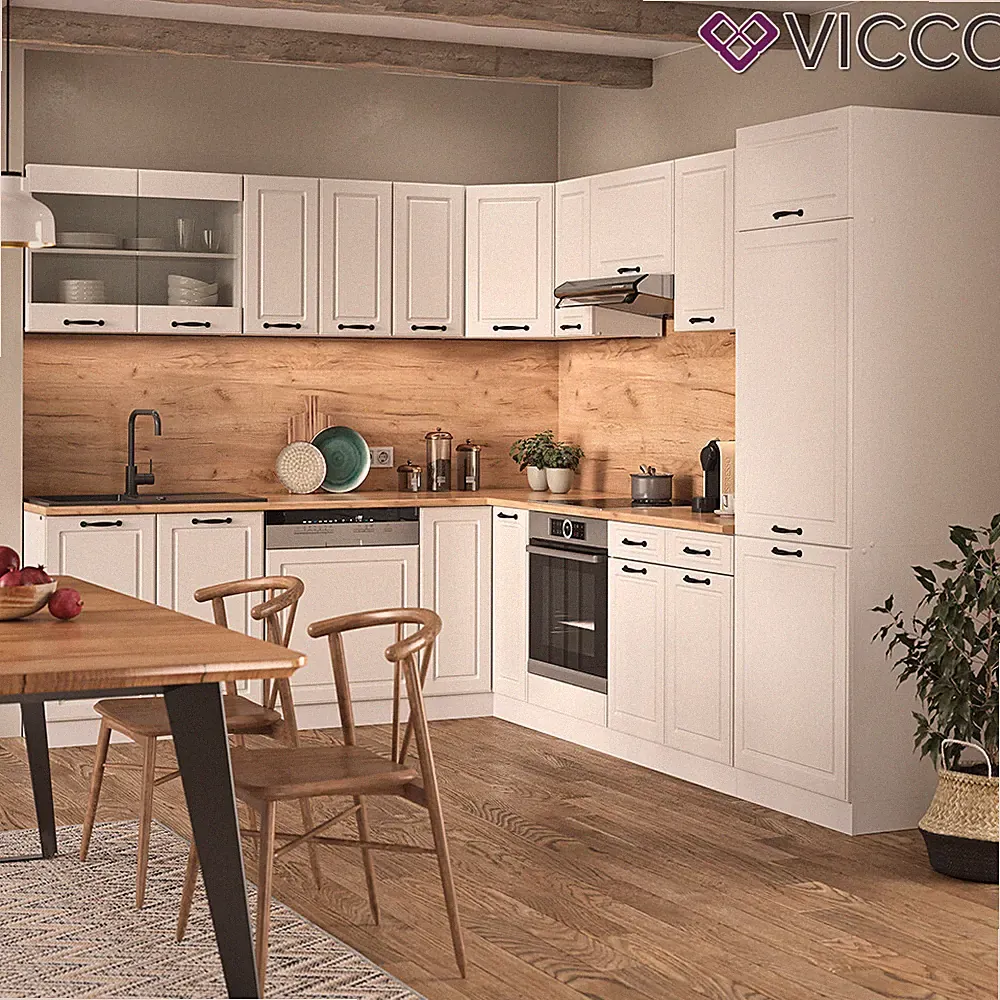 Küchenzeile Küchenblock Einbauküche R-Line Ecke 287x227 cm Landhaus Weiß Vicco