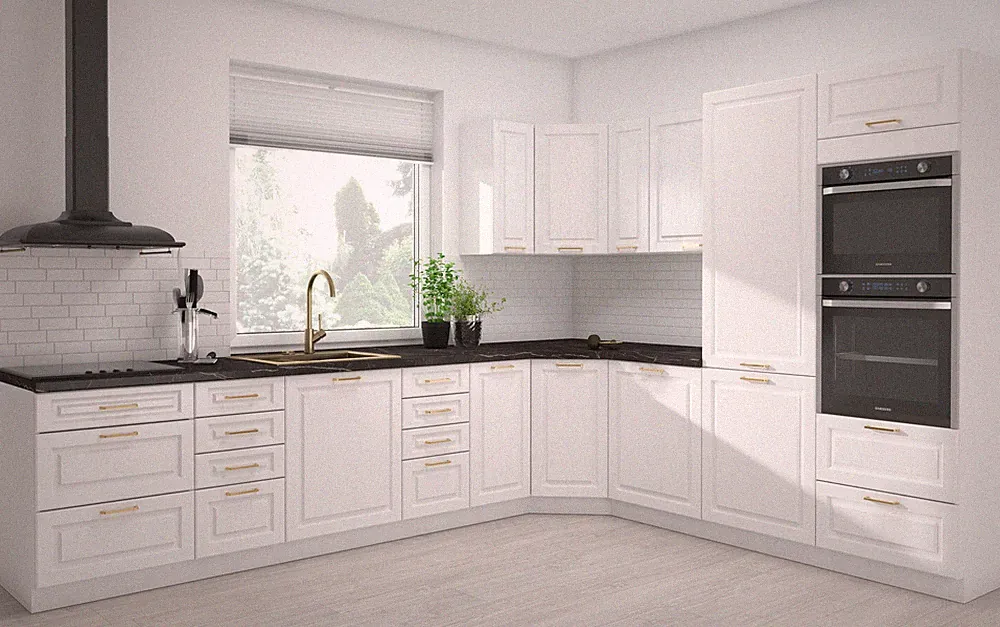 L-Form Küchenzeile ELBING Küche 350x270cm weiß Fronten MDF Ausführung wählbar