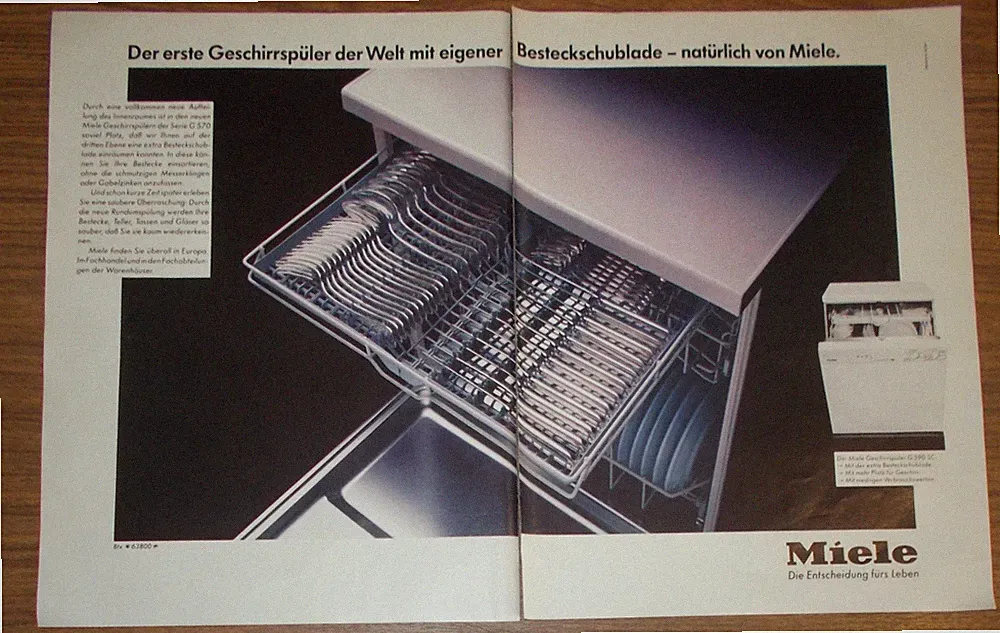 Seltene Werbung MIELE G 590 SC Geschirrspüler mit Besteckschublade 1988